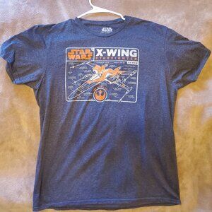 Large Gray t-shirt displaying X-Wing Strfighter schematics